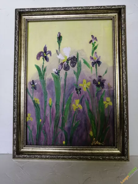 Картина весенние ирисы., Натюрморт, Верхнебаканский, ручная работа, handmade