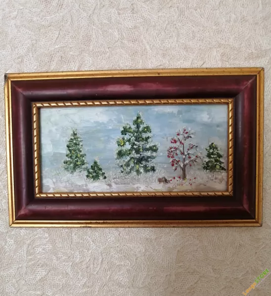 Картина маслом. "Зимняя рябина", Пейзаж, Верхнебаканский, ручная работа, handmade